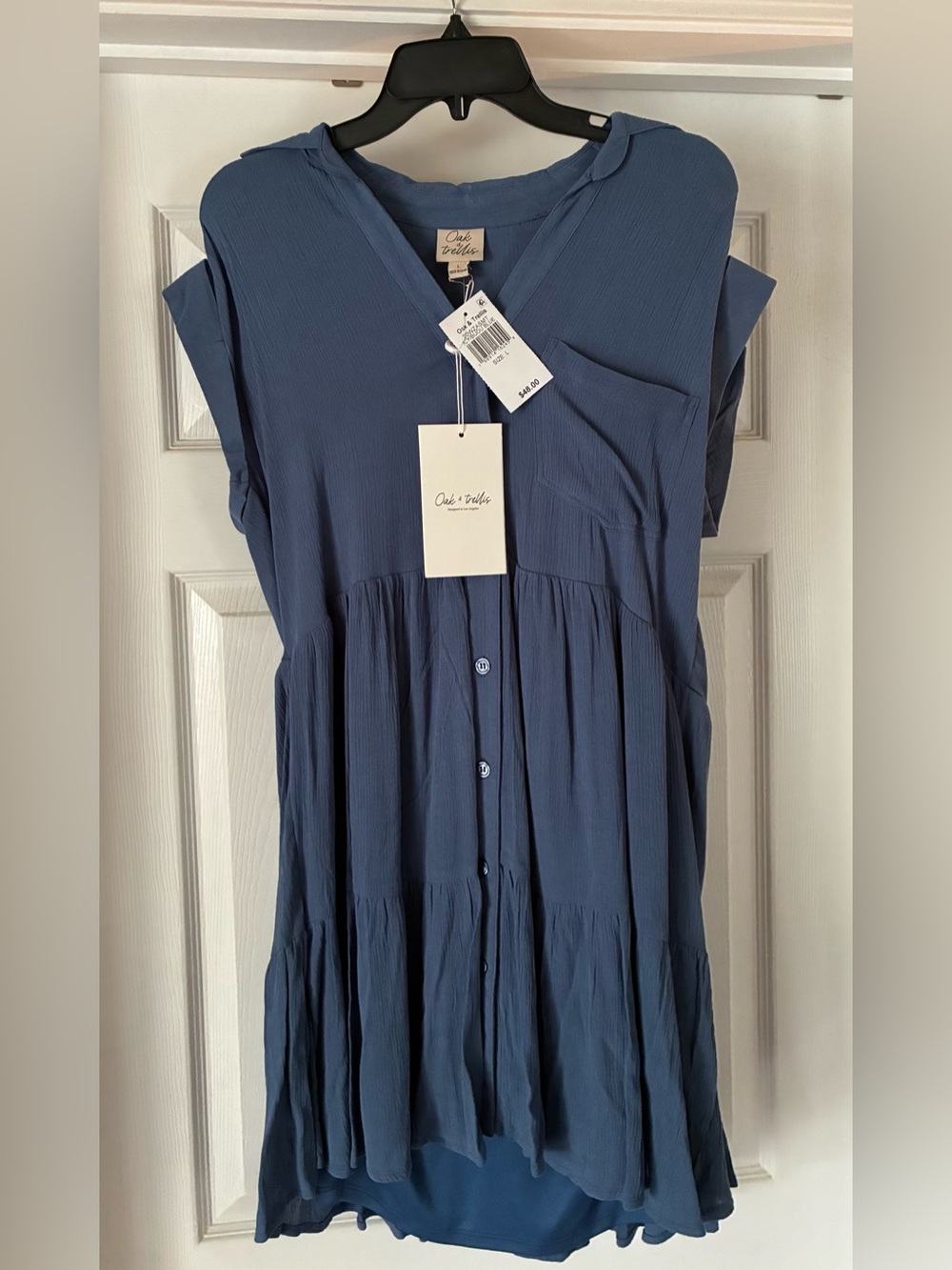 Oak & Trellis Women’s Cap Sleeve Mini Shirt Dress Size L Icy/Bijou Blue NWT